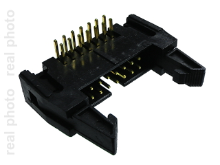 IDC 14 pin, male, THT, angled 90°, standard latch