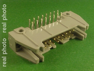 IDC 16 pin, male, THT, angled 90°, to connect with latch